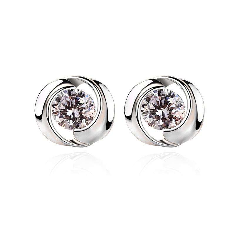 Huitan Boucles d'oreilles simples en alliage de zinc couleur avec zircone cubique rondes, discrètes, pour mariage, boucles d'oreilles pour femmes, cadeau pour fille fantaisie, zircon tendance
