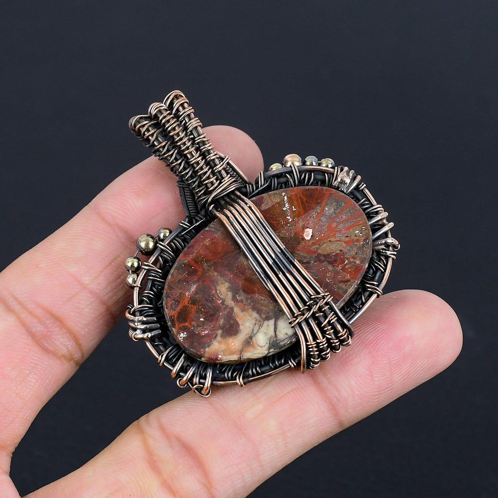 Red River Jasper Pendant, 999 Copper Wire Wrapped Pendant Handmade Gemstone Jewelry, Gifts For Wife Brand New Pendant