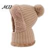 Elastic Warm Hat for Running Windproof Balaclava, Knitted Ski Mask Hat, Fleece Lined Knit with Winter Balaclava Men And Women Pompom, Cozy Neck Warmer