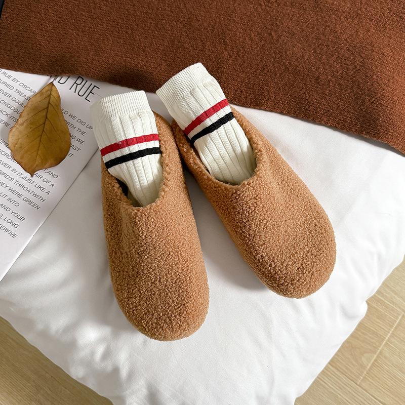 Grape Mother Autumn and Winter New Bag Head One Pedal Thermal Cotton Shoes Plush Half Slippers Women Wear Autumn and Winter