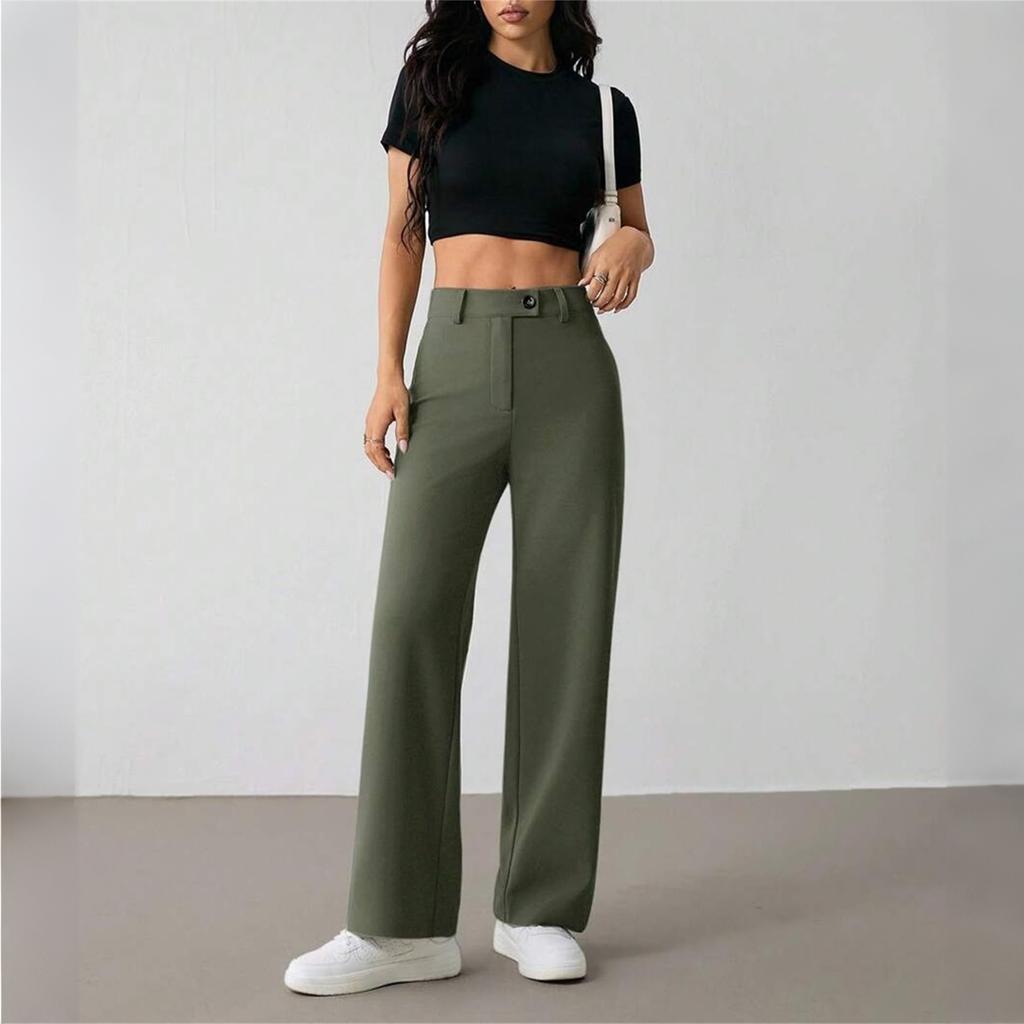 Women's High Waist Straight Leg Pants, Comfortable Casual Trousers for Everyday Wear