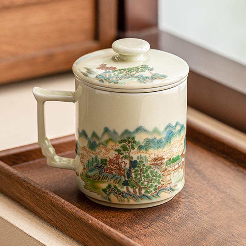 Landscape Tea Cup/personal Use/mug/covered/tea Separation Cups/Chinese Ceramic Office Cups/ceramic/ With Filter Screen