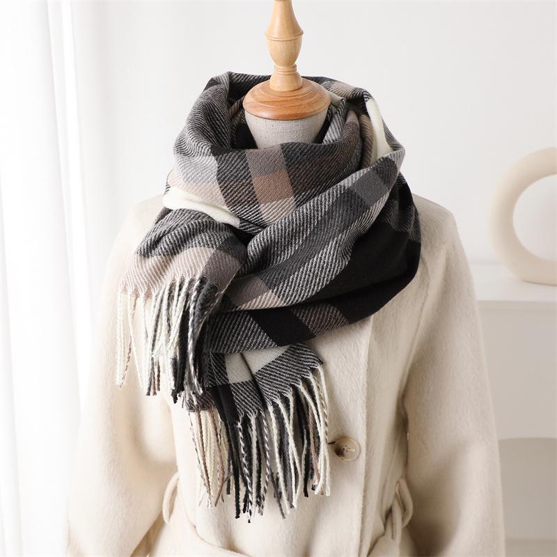  New Fashion Luxury Plaid Winter Warm Women Scarf Cashmere Shawls Thick Neckerchief Hijab Wraps Pashmina Foulard