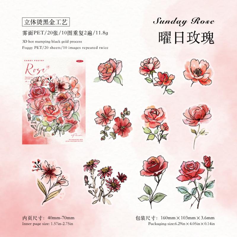 20pcs Watercolor Flower Stickers, Artistic Botanical Decals for Scrapbooking & DIY Crafts
