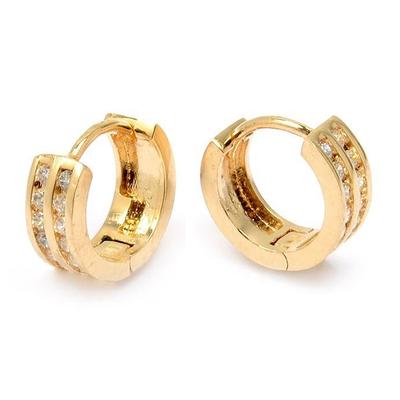 [L4322] - Gold Plated Hoop Earrings 'Déesse' Golden White - 10x5 Mm
