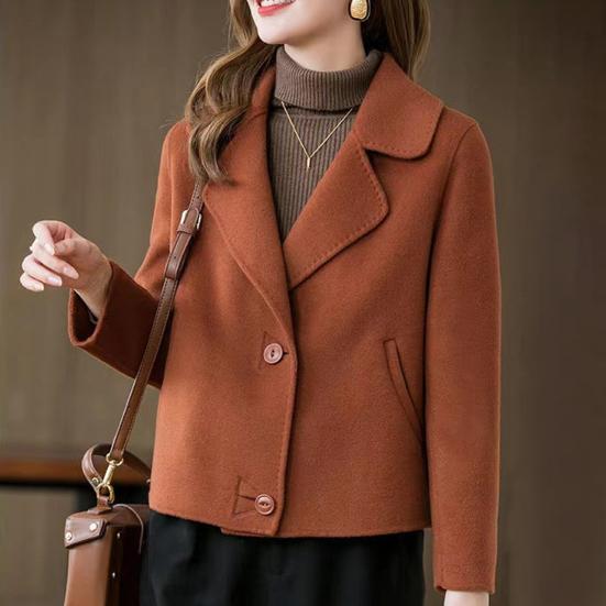Women Jacket Lapel Solid Color Single-breasted Double-sided Woolen Coat Loose Thermal Short Type