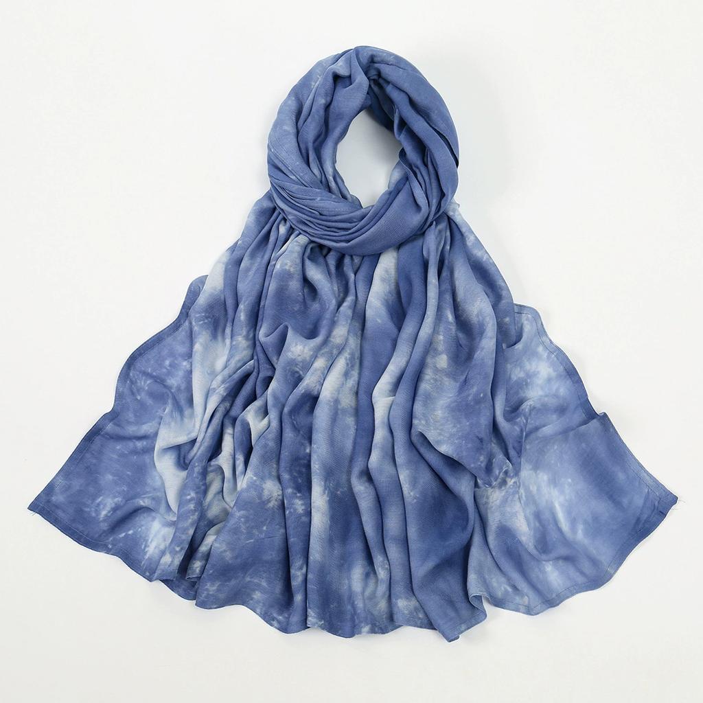 190*90Cm Big Size Modal Cotton Hijab Women Tie-Dye Scarf Double Stitching Shawl Muslim Gradient Plain Cotton Rayon Headscarf