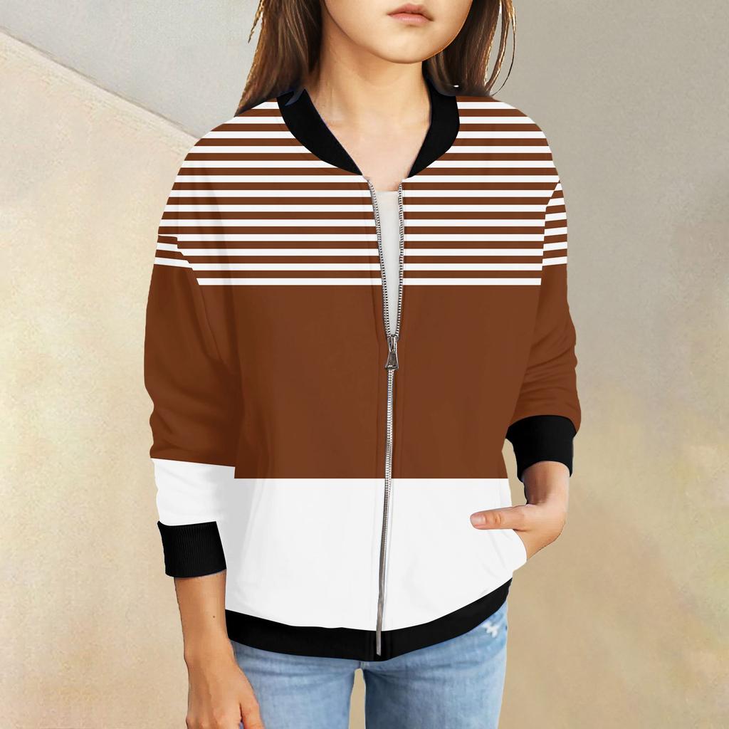 Kızlar Fermuarlı Ceketler Çocuklar Sonbahar Uzun Kollu Sweatshirtler Cepli Dış Giyim 5-15 Yaş