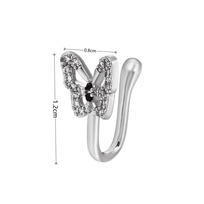Zircon Butterfly Nose Ring for Women Men U Shaped Fack Piercing Nose Nail No Hole Nose Clip Punk Jewelry Personality Accessories