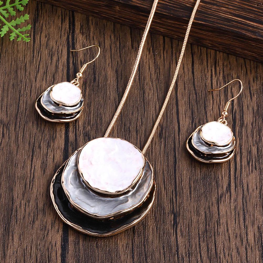 

Многослойные подвесные украшения, винтажный комплект украшений в стиле бохо, цинковый сплав, эмаль, многослойные круглые подвесные ожерелья и серьги, элегантный модный аксессуар