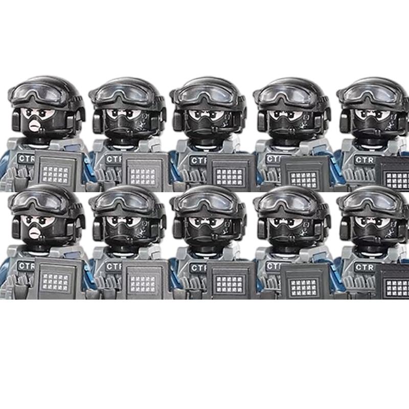 Non-Toxic City Police China Ptu Special Forces Building Blocks Assault Soldier Ctru Figures Gas Defense Mask Military Weapons Bricks Toys