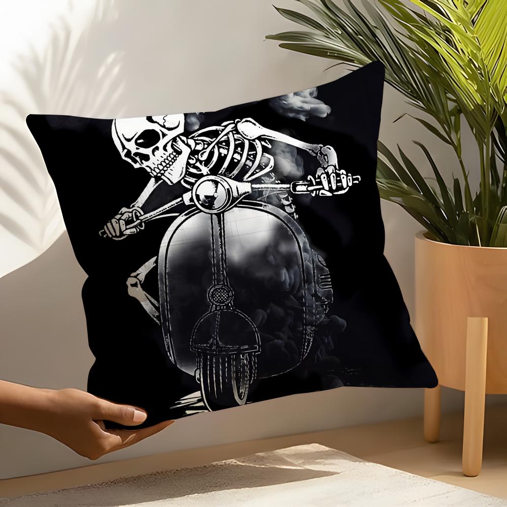 Funny Cool Skull Motorcycle Pattern 1 Pillow Case Linen Cushion Covers For Decorative Sofa Home Pillows Case Car Chair