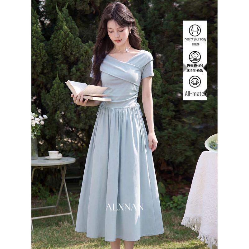 Lu Xiangnan Elegant Light Blue French Summer Dress