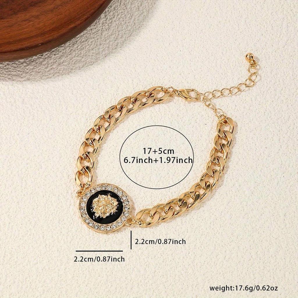 1pc New Dripping Oil Lion Head  Chain Bracelet