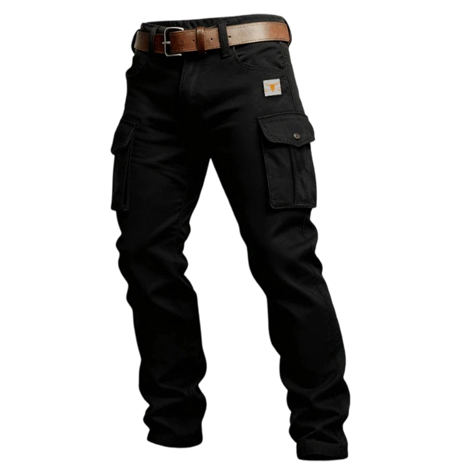 

Mens Utility Cargo Pants Relaxed Fit with Multiple Pockets Durable Fabric Suitable for father day gifts and my orders Outdoor Trousers S чёрный