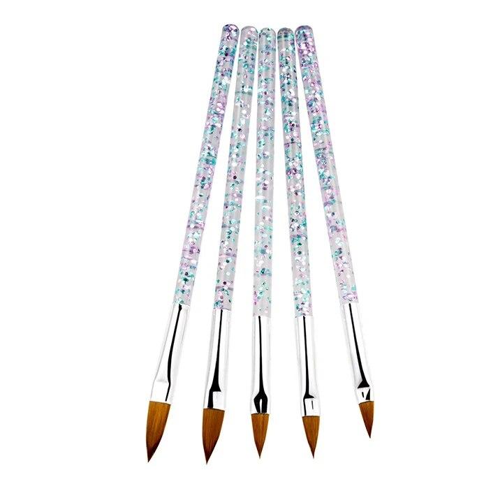 5pc/Lot  Crystal Acrylic Nail Brush with  Glitter Nail Art Brush  Tools Flower Builder Carving DIY Drawing Brush