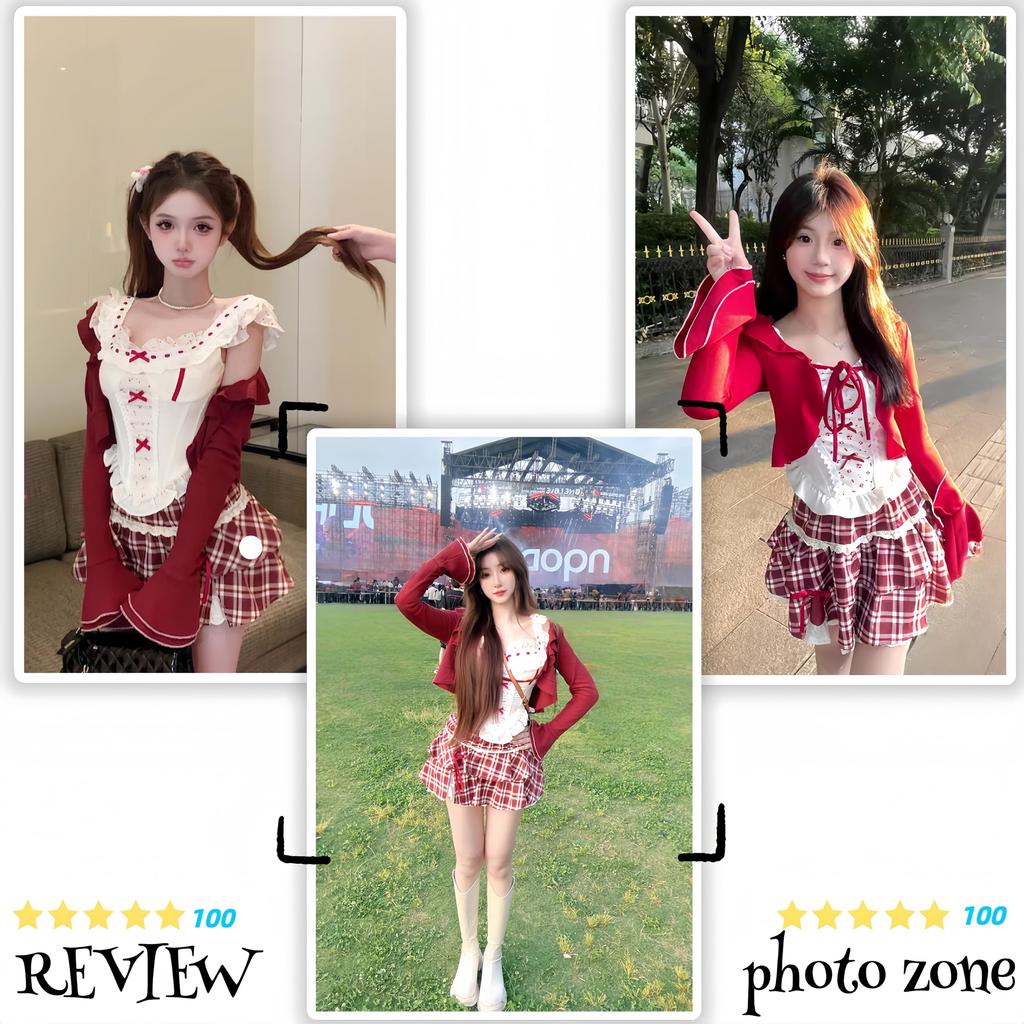 Cosplay Red Tank Checkered Flare Skirt Sweet Girly Cute Fashion Harajuku Style Korean Style Spring Summer Autumn Halloween Christmas [Ligwon]