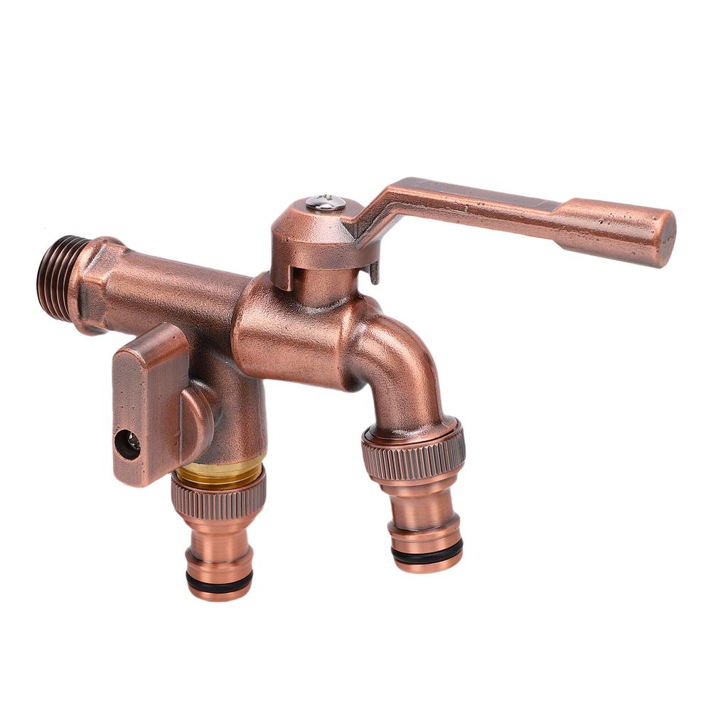 Outside Water Faucet Brass High Temperature Resist 1 In 2 Out Outdoor Wall Mounted Garden Double Faucet for Family