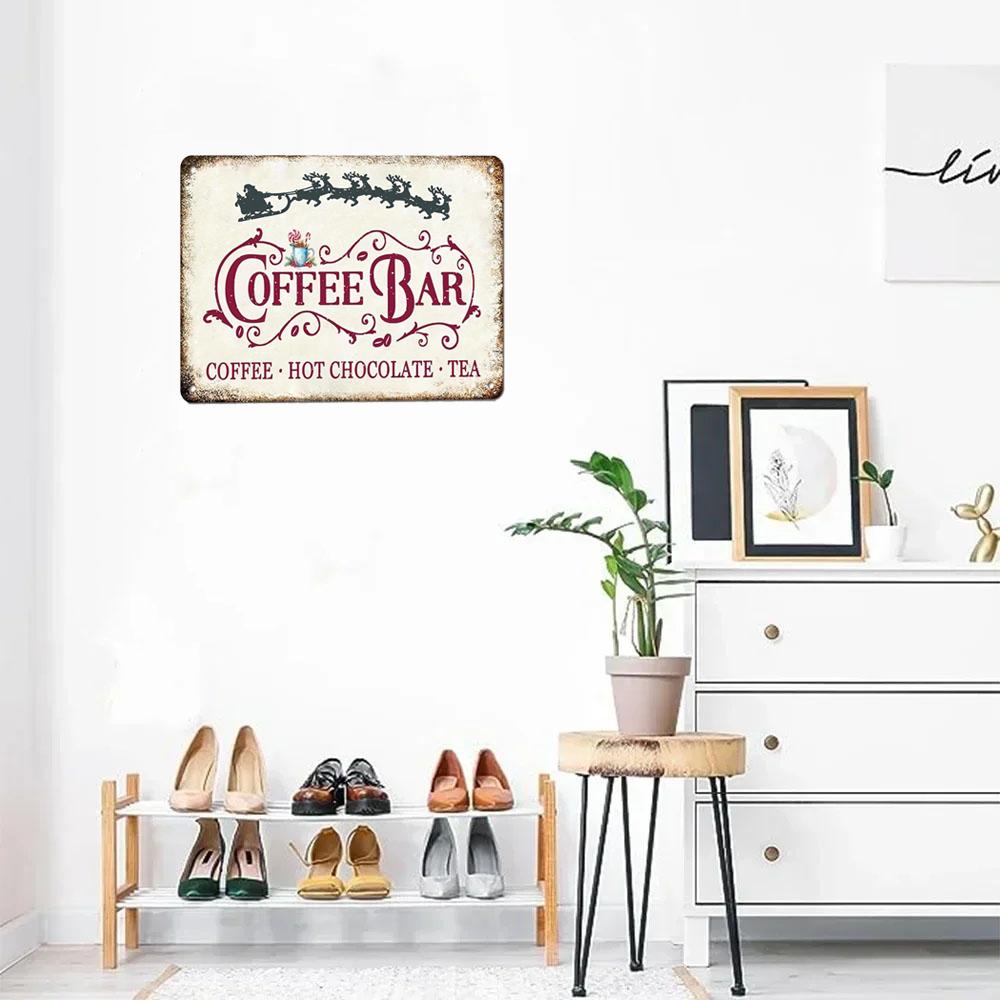 Vintage Christmas Coffee Bar Logo 8x12 Inch Aluminum Metal Decoration for Kitchen Cafe or Home Coffee Station the Perfect Choice