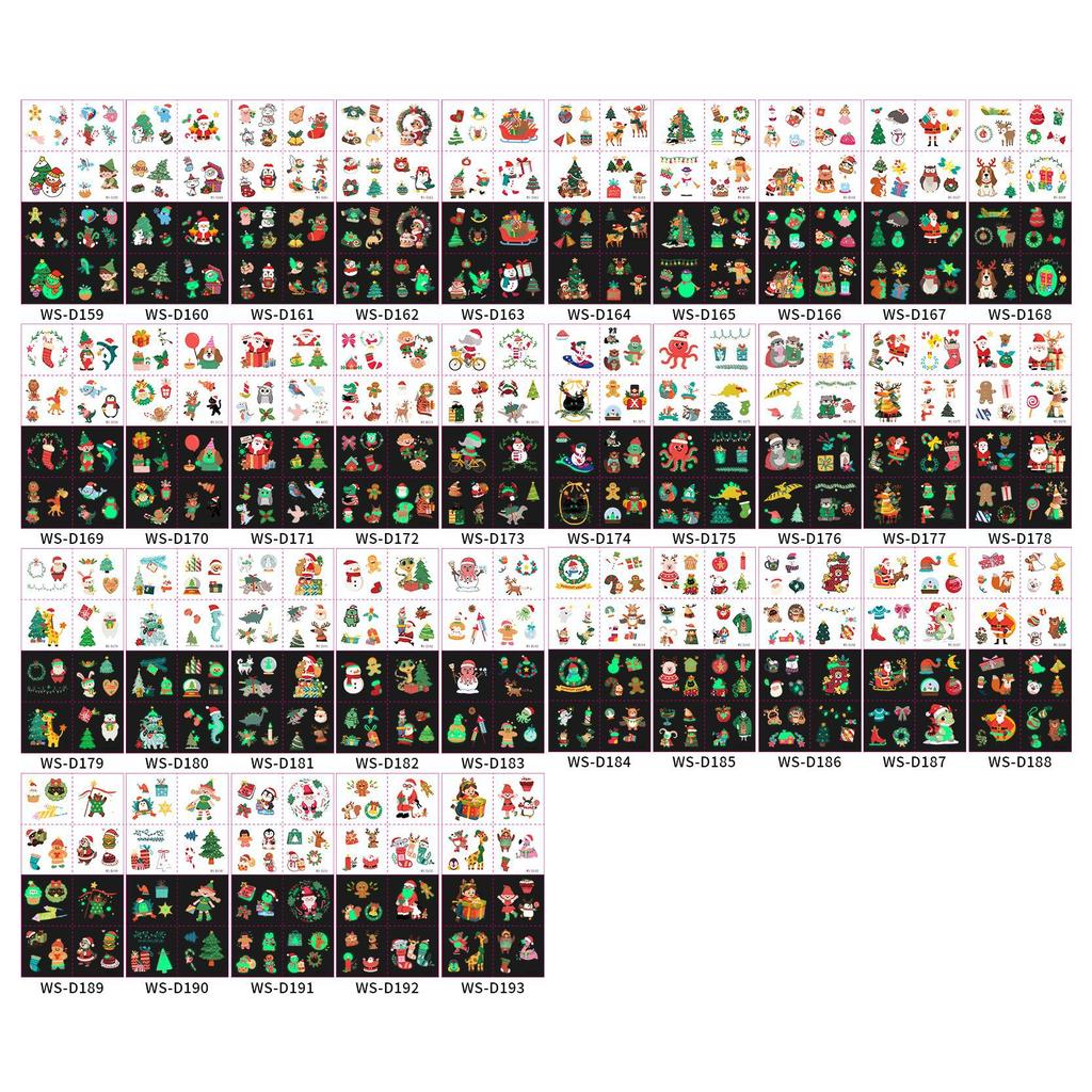 New Christmas Night Light Cartoon Santa Claus Elk Tree Snowman Party Holiday Children's Gift Tattoo Stickers