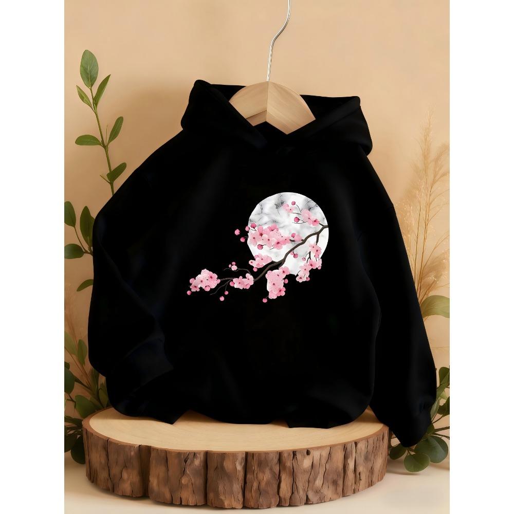 Nuova Felpa con Cappuccio per Bambini con Stampa Fiori di Ciliegio, Calda e Comoda per Autunno e Inverno, Abbigliamento Sportivo Casual per Adolescenti
