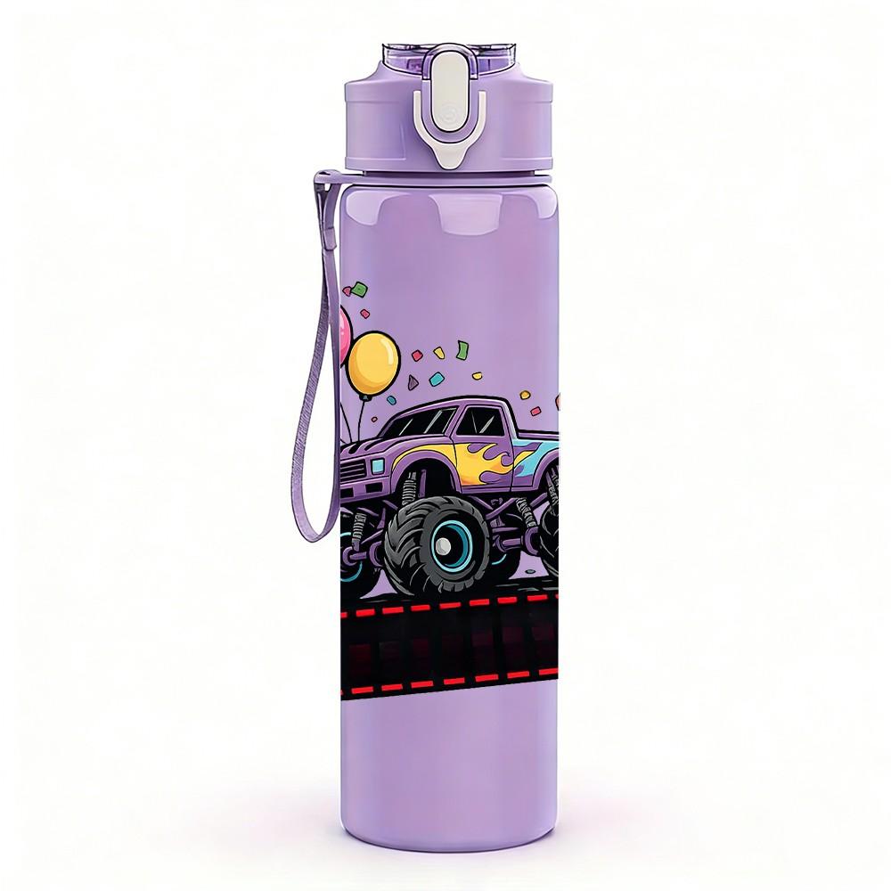 1PC Monster Truck 5 Birthday Party Print 750ml Color Plastic Sports Water Bottle Leakproof Flip Straw Lid Suitable for Sports Office Home Use