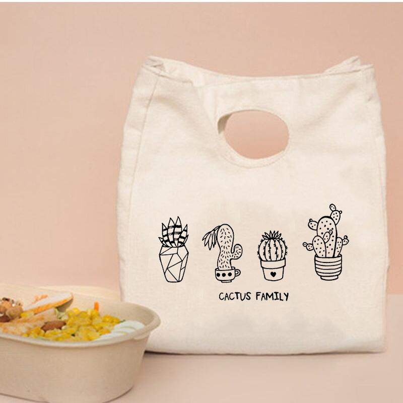 

Tropical Plant Cactus Print Fresh Cooler Bags Canvas Portable Thermal Lunch Bags for Women Convenient Bento Box Totes Food Pouch