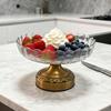 European High-Footed Glass Fruit Plate with Brass Base - Luxurious Retro Snack Dish for Living Room