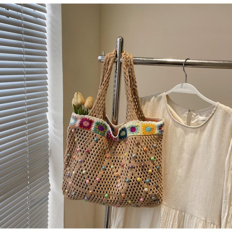 

Fashion knitted bag women s new knitted tote bag fashion large capacity tote bag vacation beach bag хаки