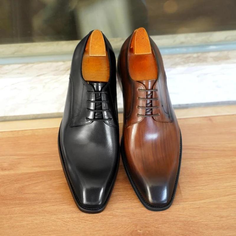Big Size 38-48 Handcrafted Mens Oxford Shoes Black Brown PU Leather Square Toe Dress Shoes Classic Business Formal Man Shoes2024