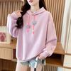3D Flower Decoration Women's Hoodie Printed Solid Color Long Sleeved Pullover Korean Version Spring New Style Loose Woman Top