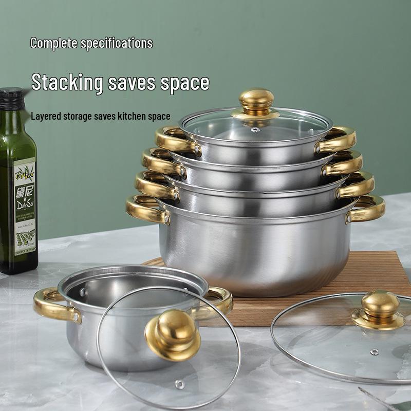 Gold Stainless Steel 10-Piece Cookware Set: Multi-Purpose Stockpot & Saucepan Gift Set
