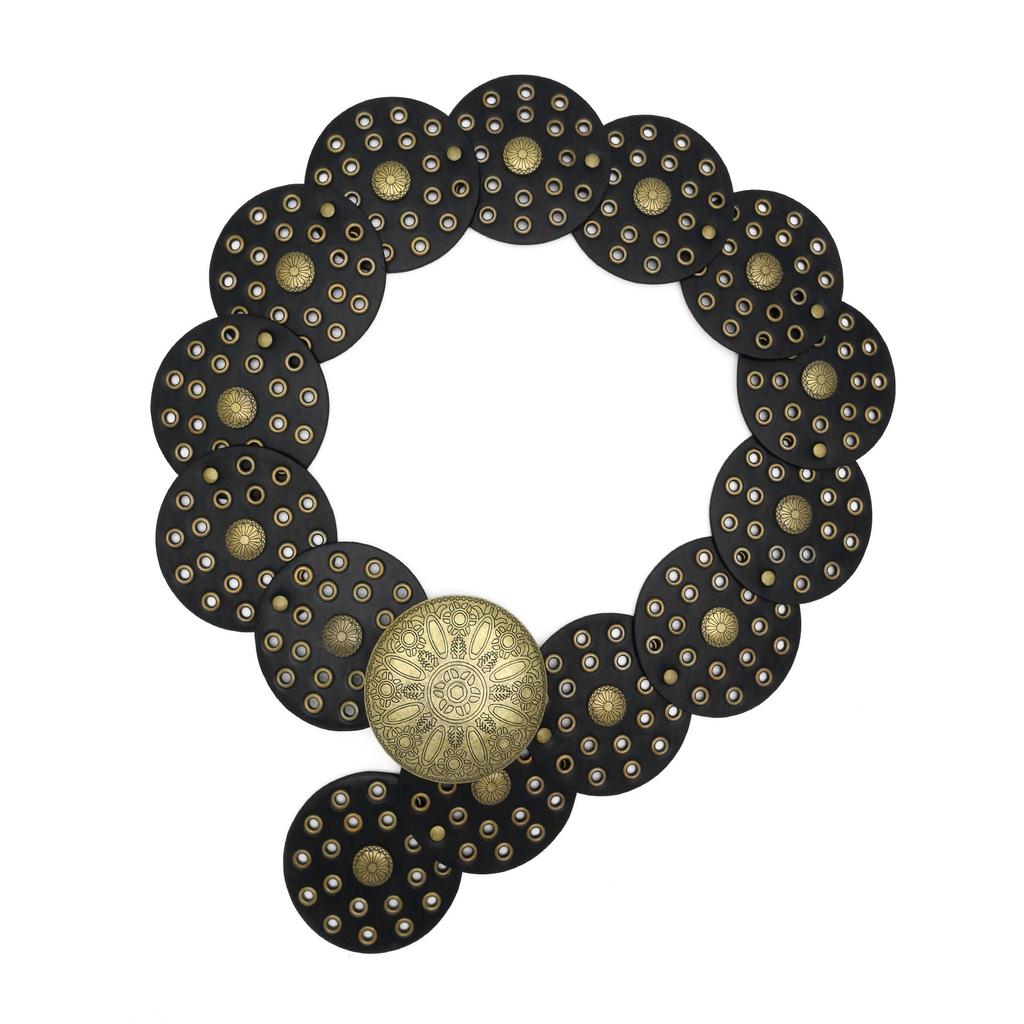 Vintage Western Denim Style Personalized Belt Women'S Metal Splicing Hollow Gas Eye Waist Seal