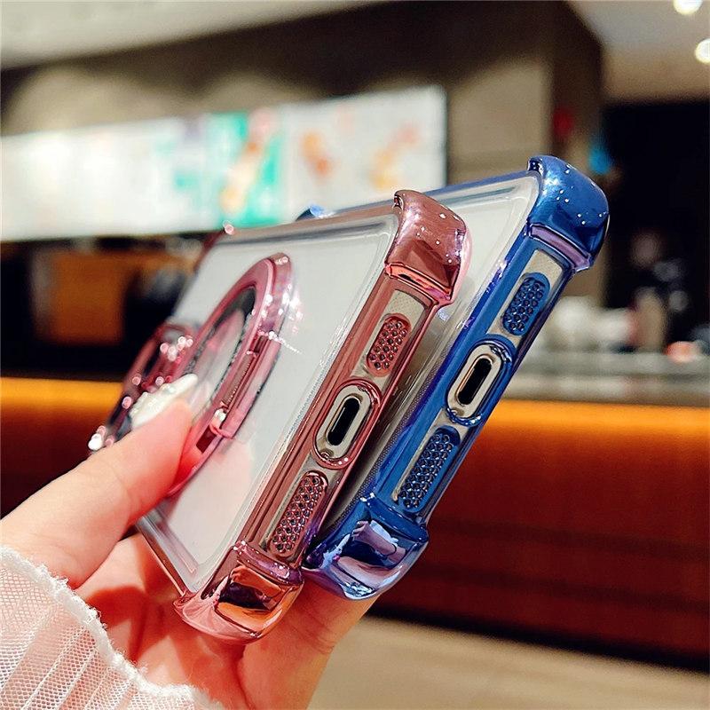 Luxury Plating Magsafe Magnetic Holder Stand Clean Phone Case For iPhone 11 12 13 14 15 Pro Max Bumper Protector On 15Plus Cover