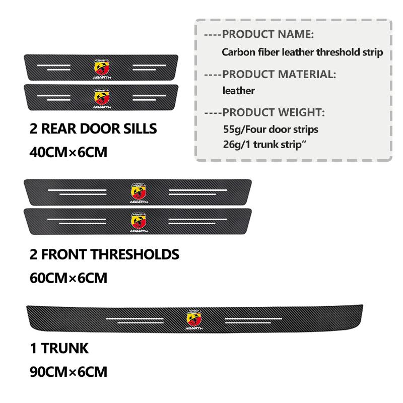 Carbon Fiber Car Threshold Strip Protective Cover Anti-Collision For Abarth FR FIAT 500 595 695 124 Bravo Linea Siena Panda