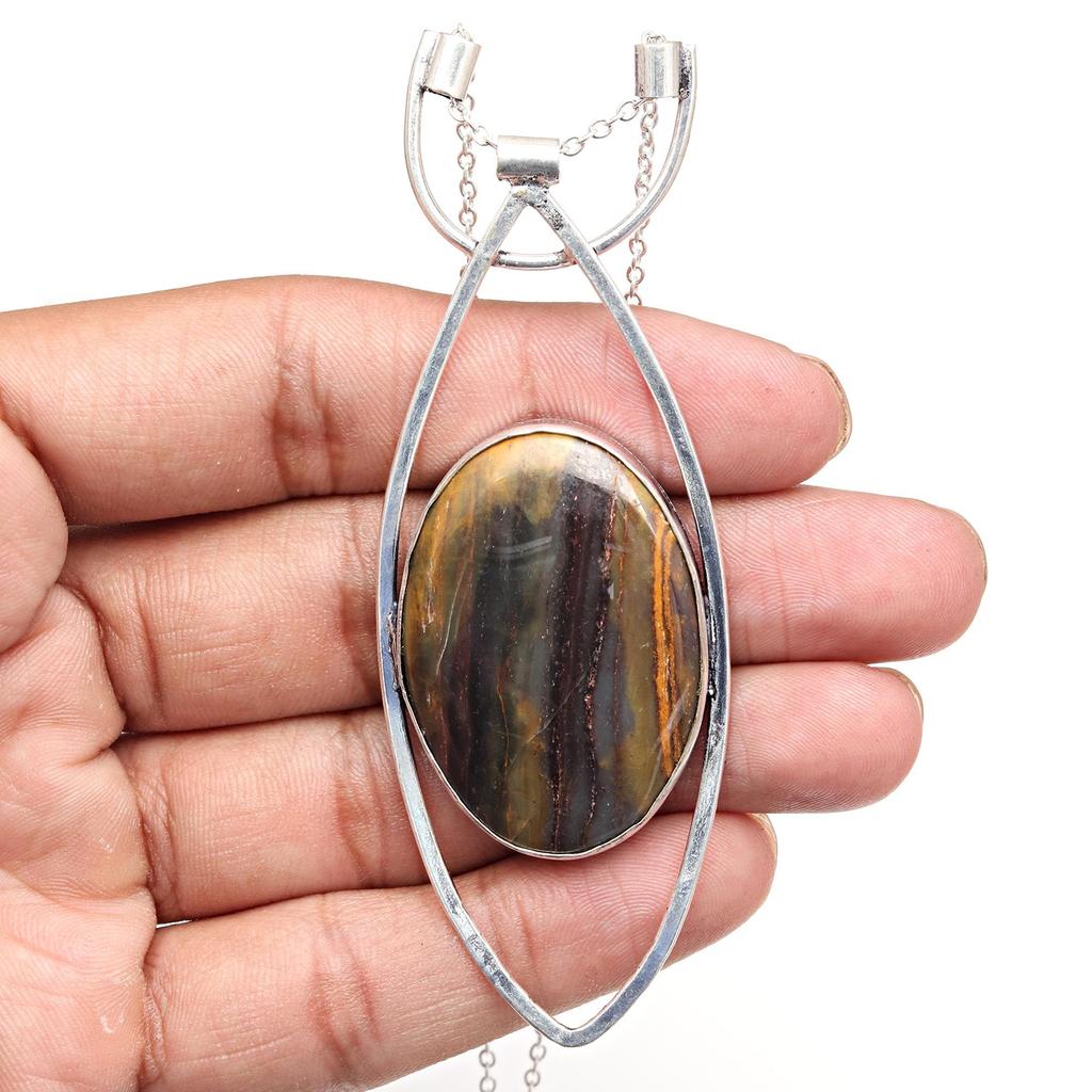 Pendant Gemstone Jewelry 2.75" Tiger Garnet Silver Handmade  Eye, Gift