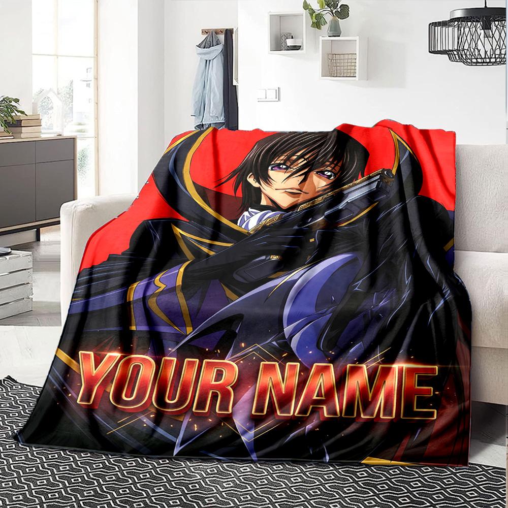 1pc Code Geass Blanket with Custom Name, Gift, for Men and Women, Soft Blanket, Good for Sofa Bed Couch Travel, Lightweight Flannel Blanket