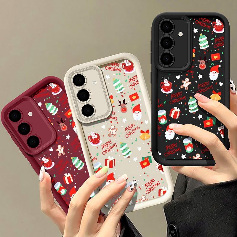 Cartoon Christmas Snowman Printed Back Cover For Samsung Galaxy S25 Edge S24 FE S23 S22 Ultra Plus A17 A56 A36 A16 A15 A55 A54 A53 5G Soft Phone Cover