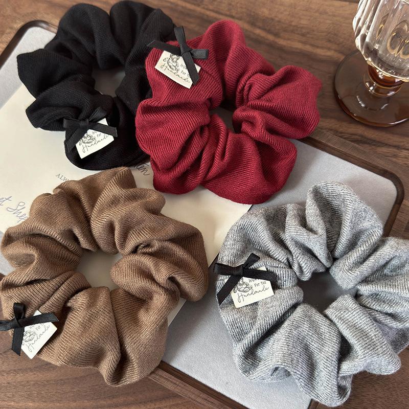 Retro Bows Soft Cotton Hair Scrunchies Fashion Woolen Knitting Headbands Girls Sweet Head Rope Womens Tie Ponytail Rubber Bands