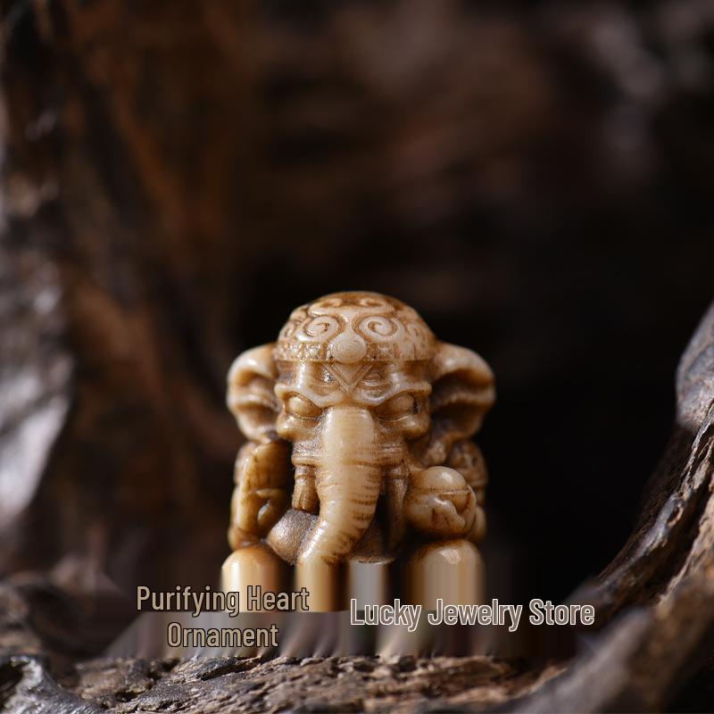 Ręcznie Rzeźbiony Wisiorek Ganesha z Rogu Jelenia Pixiu Netsuke DIY Koraliki Buddyjskie Biżuteria.