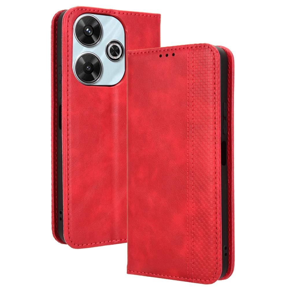 

Чехол-книжка из ретро-кожи PU для Xiaomi Redmi 13 5G/13 4G/Note 13R 5G/Poco M6 4G Red