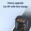 PT-21 FM Transmitter Car Charger Voltage Display PD Fast Charging Adapter with iP/Type C Retractable Cables