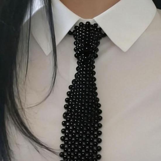 Women Necktie, Faux Pearls Wedding Guest Tie, Decorative Business Suit Tie, Outfit Accessory for Formal Events