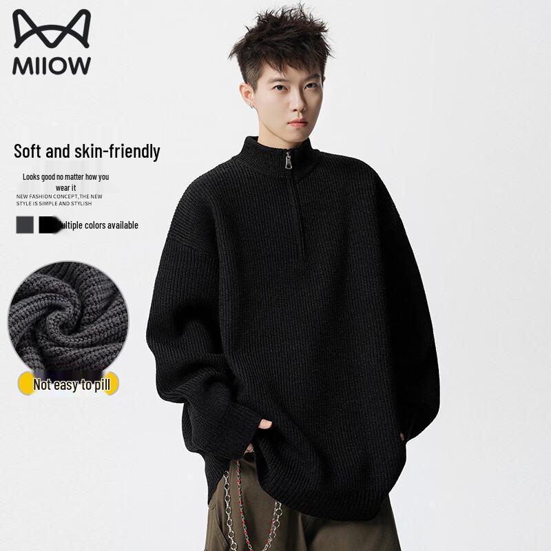 Miiow Men's Relaxed Fit Half-Zip Mock Neck Knit Sweater