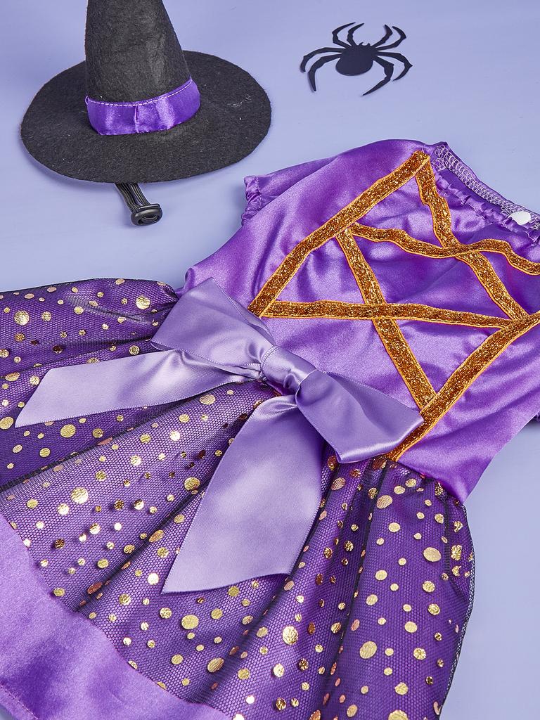 Vestido de Cachorro para Halloween com Chapéu de Bruxa Tema de Feriado Vestidos de Festa de Feriado para Cachorros Pequenos Menina Fantasia de Gato para Halloween Ajustável