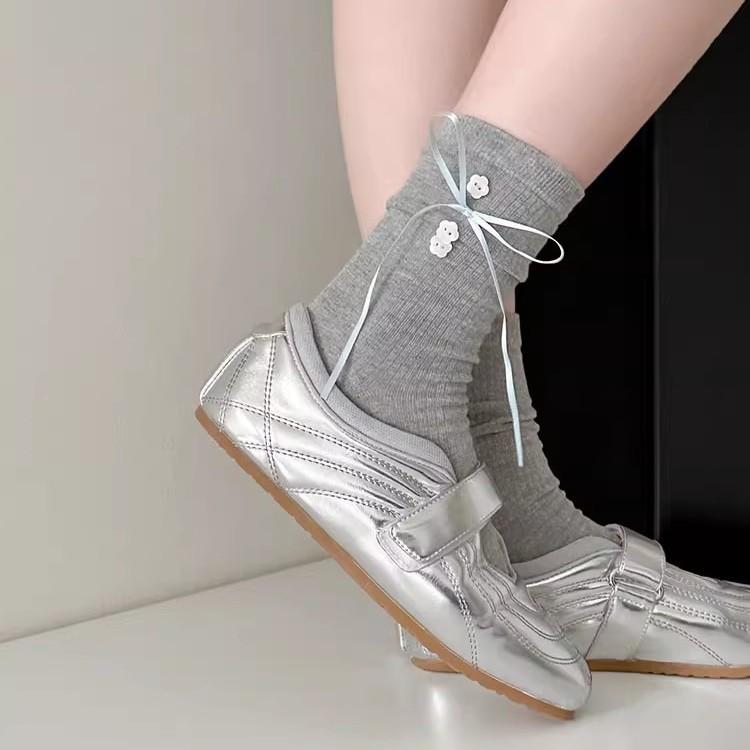 Cowhide Version~ Silver Light Mouth Mary Jane Shoes Women's 2025 New Versatile Casual Commuter Shoes Simple Retro Single Shoes