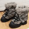 Fashion Sweet Black Lace-up Bow Platform Snow Boots Women Fashion Fluffy Designer Flat Cotton Boots Comfortable Warm Winter Ankle Boots