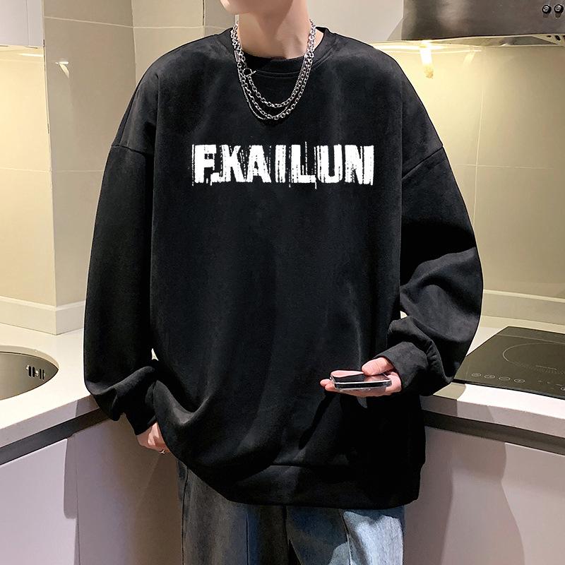 American Heavyweight Deerskin Sweatshirt for Men In Spring and Autumn, New Trendy Brand, Handsome Street Round Neck Long-sleeved Top, Trendy