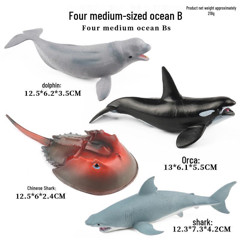 Marine Animal Simulation Model Figures: Shark, Dolphin, Hammerhead, Crab, Squid, Starfish for Kids' Education