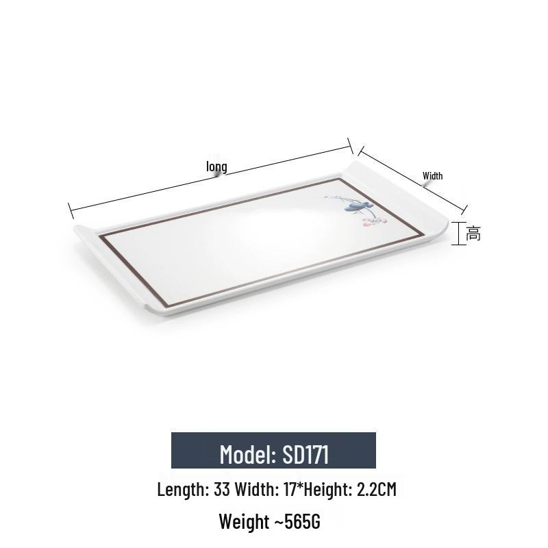 Melamine Rectangular Imitation Porcelain Plate for Sushi, BBQ, Cold Dishes - Commercial Use.
